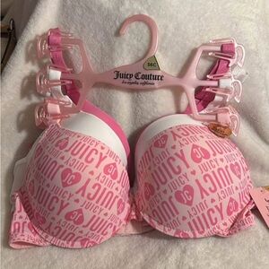 NWT Juicy Couture Pink hot pink white push up bra Set 36C Valentine’s Day gift